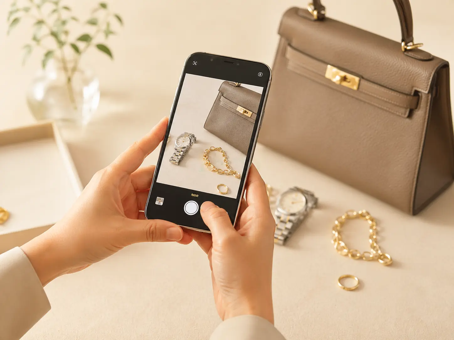 LINE査定で品物の写真を送るイメージ